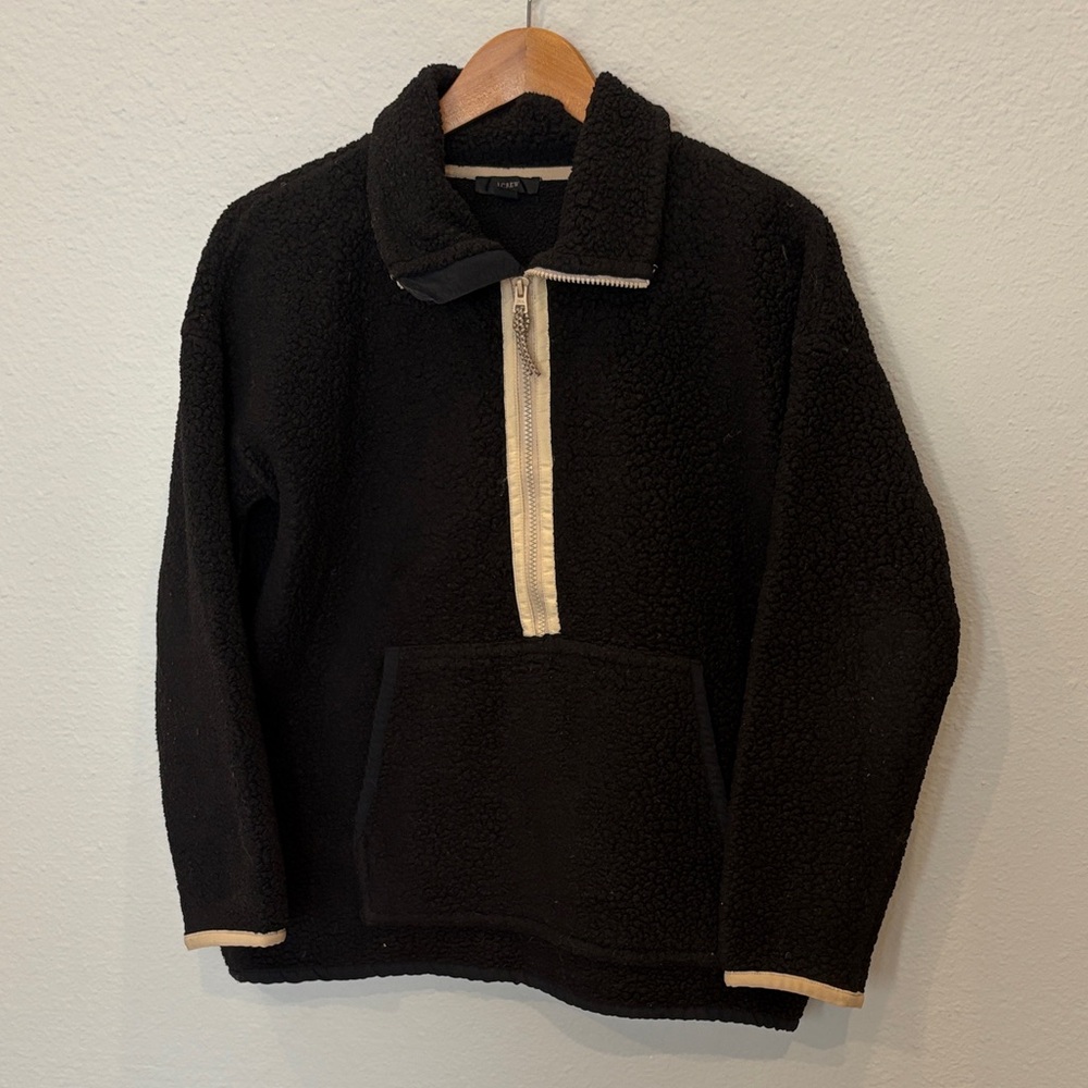 J Crew Black Sherpa Fleece Quarter-Zip Pullover